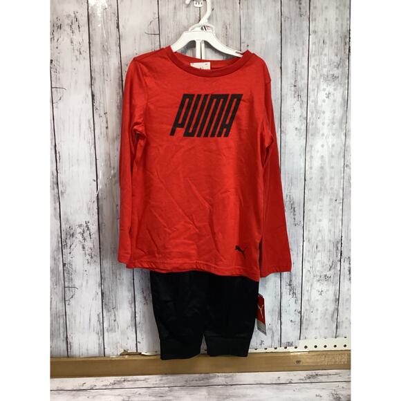 Puma Kids Boys 2 Pieces Set Red Long Sleeve and Black Active Jogger NWT Size M - Picture 1 of 3